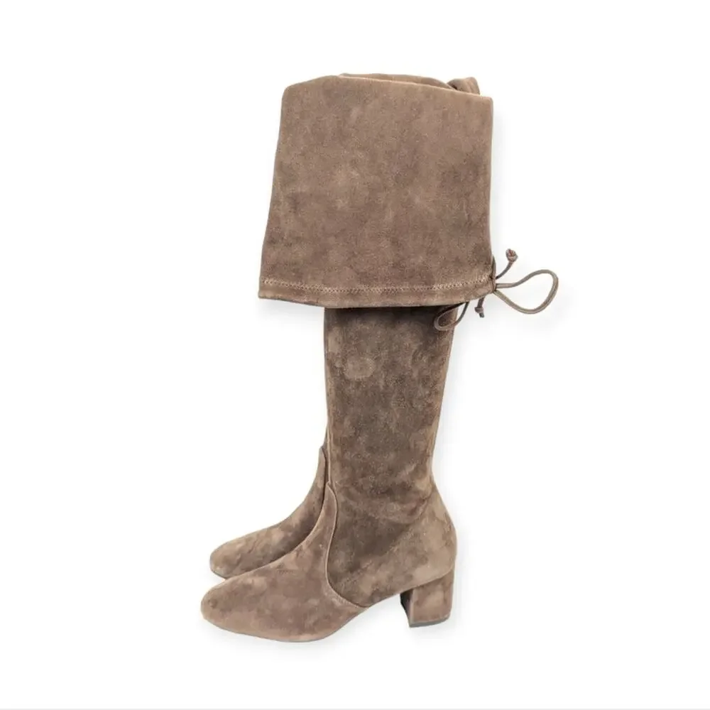 Stuart Weitzman Tieland Boots 4.5 Brown Suede Over Knee Block Heel Luxury
